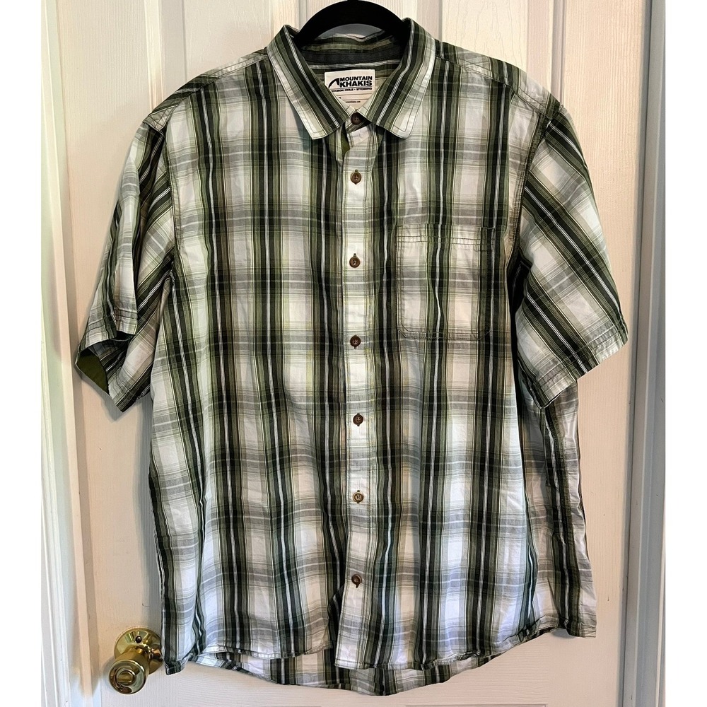 Mountain Khakis Mens XL Green Plaid Short Sleeve Button Down Shirt Cotton Tencel